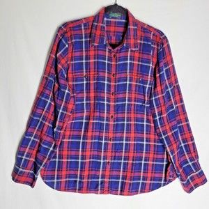 Ralph Lauren LRL Women's Plaid Shirt Size Large Roll Tab Sleeve Button Down